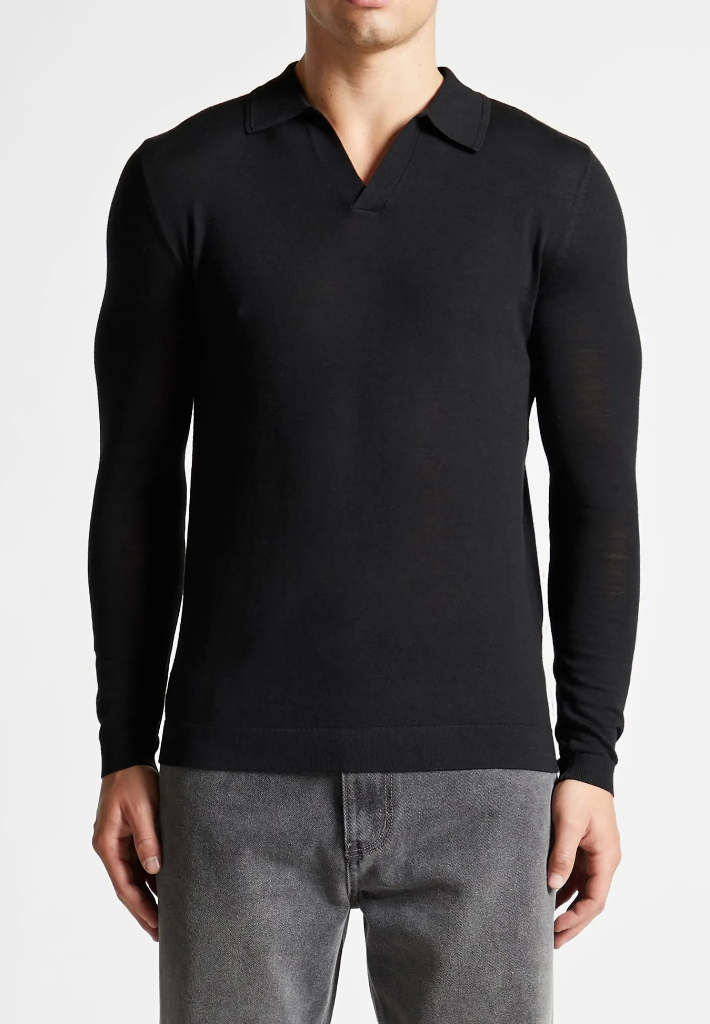 Merino Wool Long Sleeve Revere Polo Shirt -^Manière De Voir New
