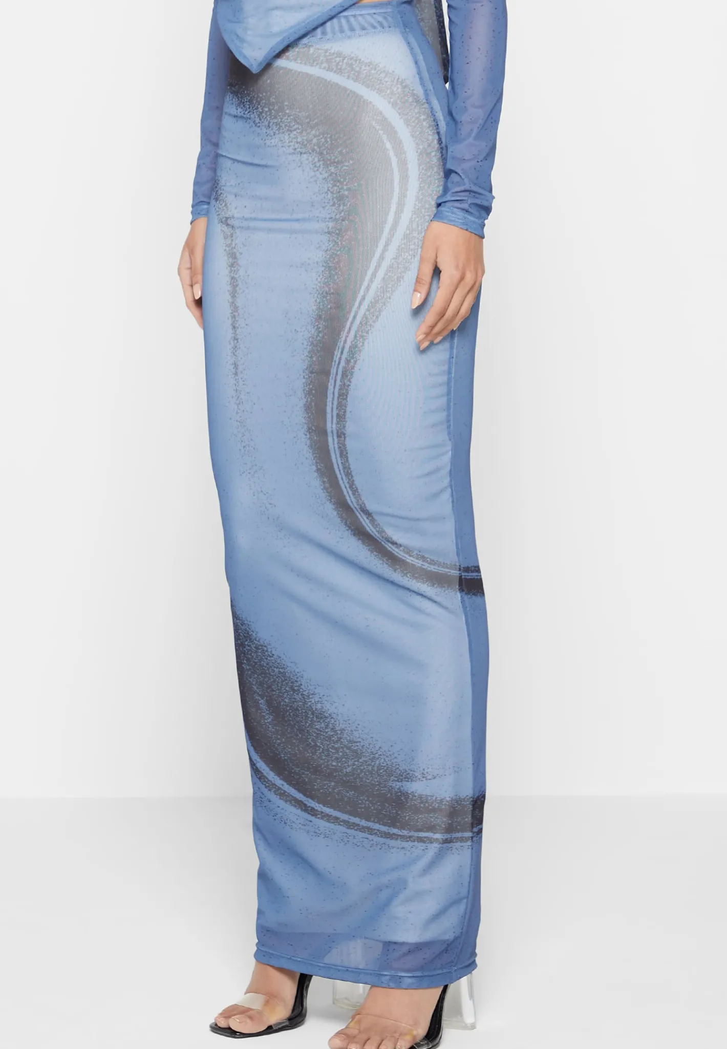 Mesh Printed Maxi Skirt - Blue^Manière De Voir Discount