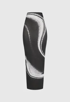 Mesh Printed Maxi Skirt - Black^Manière De Voir Discount