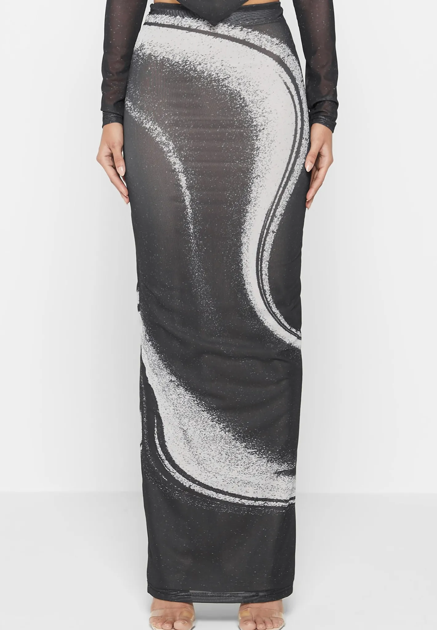 Mesh Printed Maxi Skirt - Black^Manière De Voir Discount