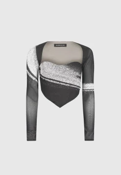 Mesh Printed Top with Sleeve Overlay - Black^Manière De Voir Online