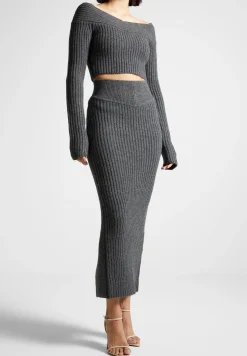 Off Shoulder Knit Crop Top - Grey Marl^Manière De Voir Best