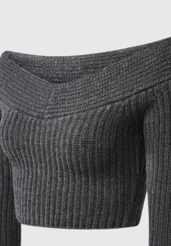 Off Shoulder Knit Crop Top - Grey Marl^Manière De Voir Best