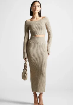 Off Shoulder Knit Crop Top - Beige Marl^Manière De Voir Outlet
