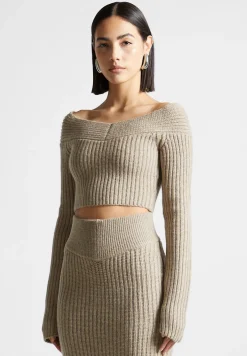 Off Shoulder Knit Crop Top - Beige Marl^Manière De Voir Outlet