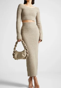 Off Shoulder Knit Crop Top - Beige Marl^Manière De Voir Outlet