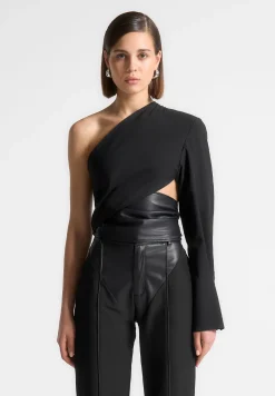 One Sleeve Vegan Leather Wrap Top -^Manière De Voir Sale