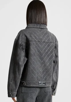 Oversized Rhinestone Denim Jacket - Washed Grey^Manière De Voir Sale