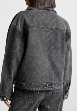 Oversized Rhinestone Denim Jacket - Washed Grey^Manière De Voir Sale