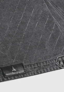 Oversized Rhinestone Denim Jacket - Washed Grey^Manière De Voir Sale