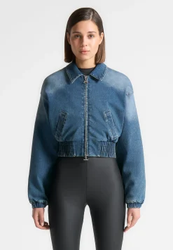 Padded Cropped Denim Bomber Jacket - Mid Blue^Manière De Voir Best