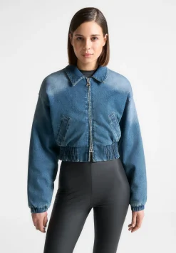 Padded Cropped Denim Bomber Jacket - Mid Blue^Manière De Voir Best