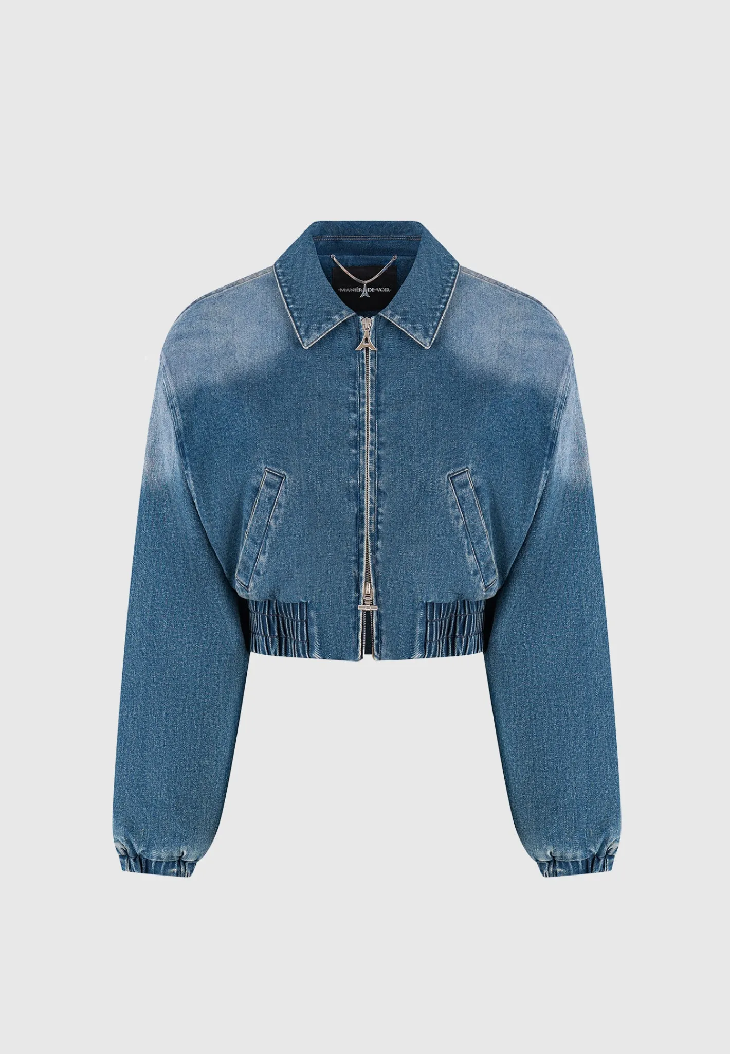 Padded Cropped Denim Bomber Jacket - Mid Blue^Manière De Voir Best
