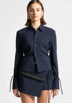 Pinstripe Cinch Tailored Shirt with Ties -^Manière De Voir New