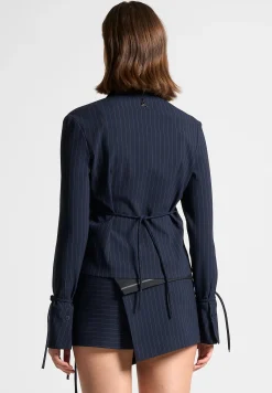Pinstripe Cinch Tailored Shirt with Ties -^Manière De Voir New