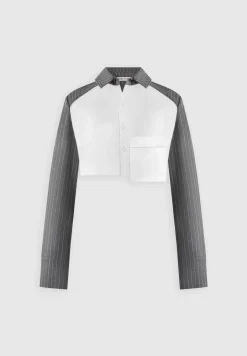Pinstripe Contrast Cropped Shirt - Grey^Manière De Voir New