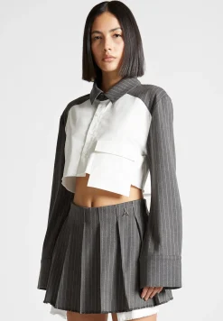 Pinstripe Contrast Cropped Shirt - Grey^Manière De Voir New