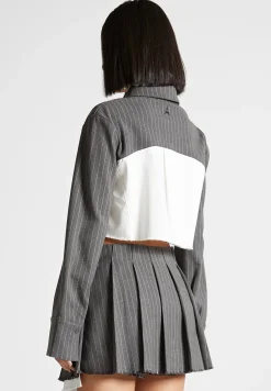 Pinstripe Contrast Cropped Shirt - Grey^Manière De Voir New
