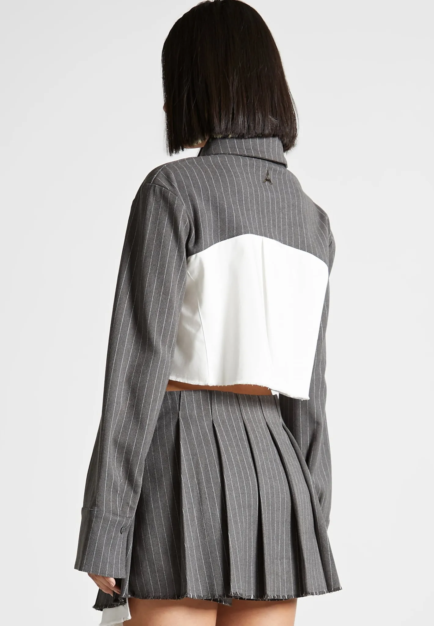 Pinstripe Contrast Cropped Shirt - Grey^Manière De Voir New