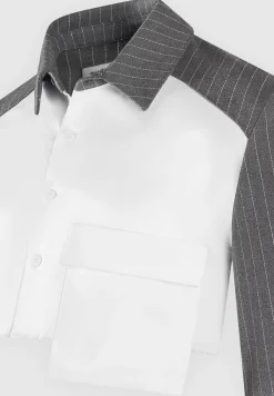 Pinstripe Contrast Cropped Shirt - Grey^Manière De Voir New