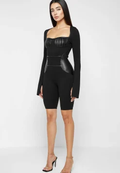 Pleated Vegan Leather & Bandage Playsuit -^Manière De Voir Outlet