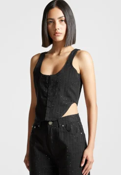 Rhinestone Denim Corset -^Manière De Voir Hot