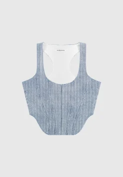 Rhinestone Denim Corset - Mid Blue^Manière De Voir Online