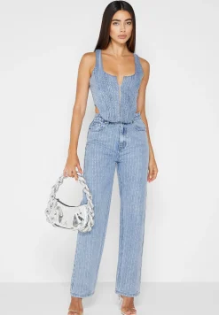 Rhinestone Denim Corset - Mid Blue^Manière De Voir Online