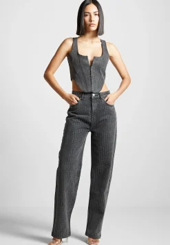 Rhinestone Denim Corset - Washed Grey^Manière De Voir Hot