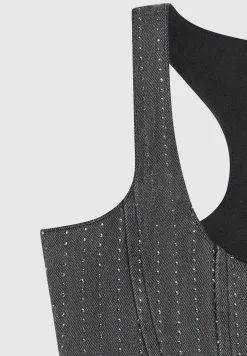 Rhinestone Denim Corset - Washed Grey^Manière De Voir Hot