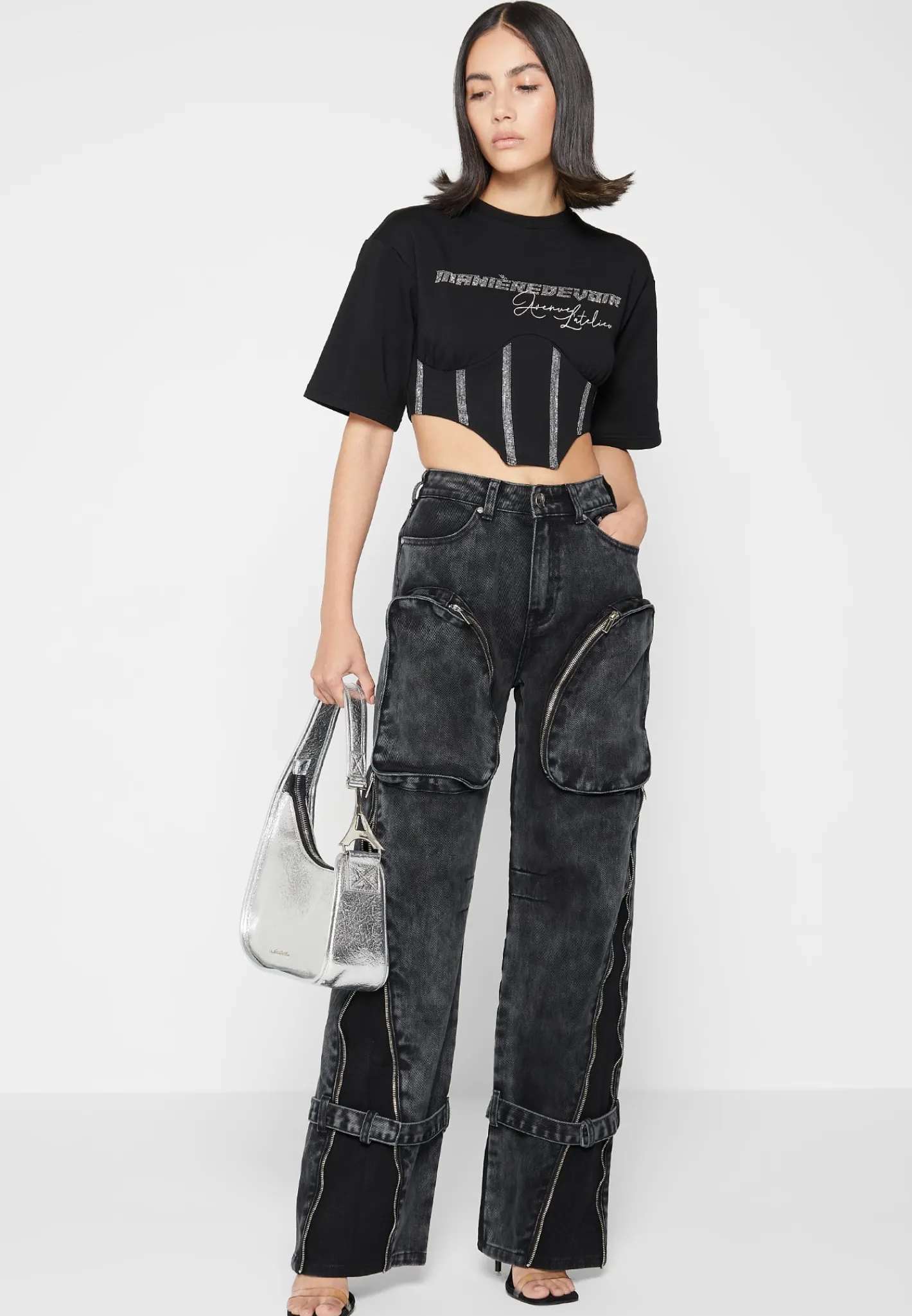 Rhinestone Lace Up Corset T-Shirt -^Manière De Voir Discount