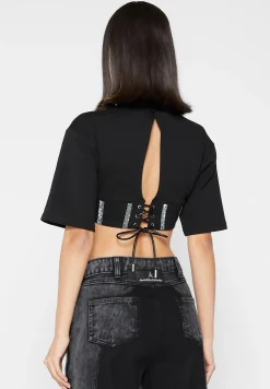 Rhinestone Lace Up Corset T-Shirt -^Manière De Voir Discount