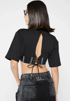 Rhinestone Lace Up Corset T-Shirt -^Manière De Voir Discount