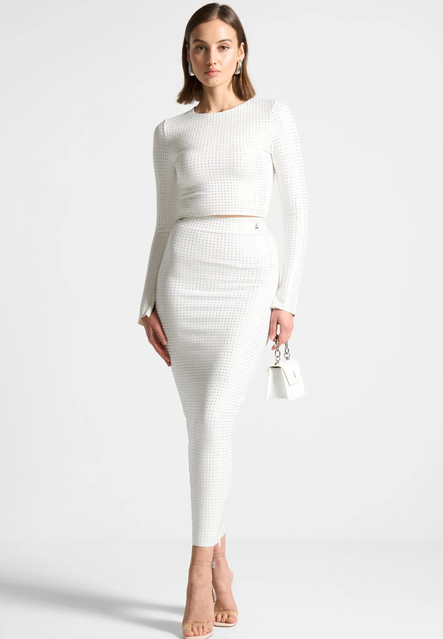 Rhinestone Long Sleeve Bandage Top -^Manière De Voir Discount