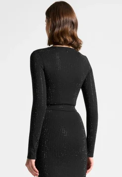 Rhinestone Long Sleeve Bandage Top -^Manière De Voir Discount