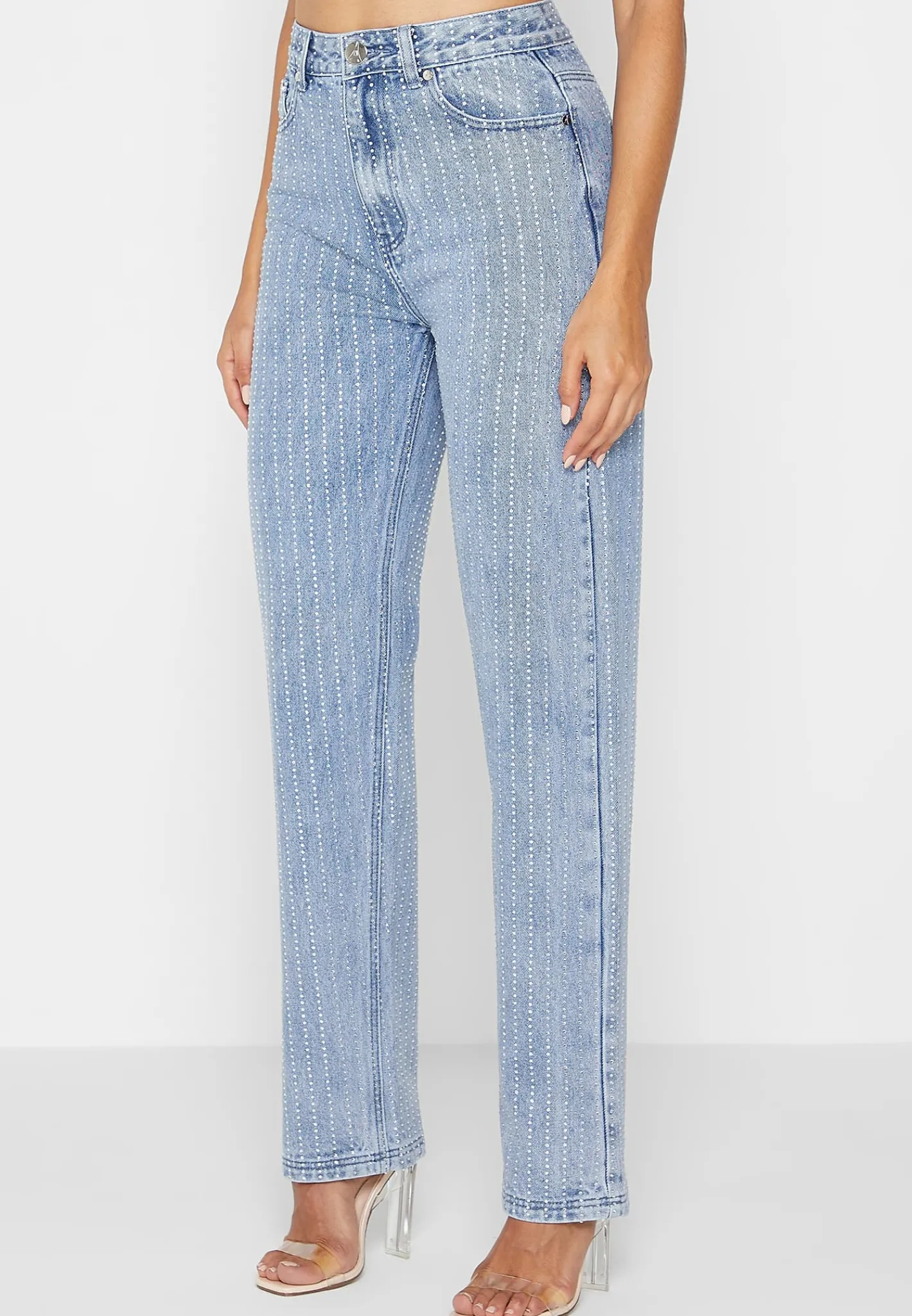 Rhinestone Mom Jeans - Mid Blue^Manière De Voir Hot