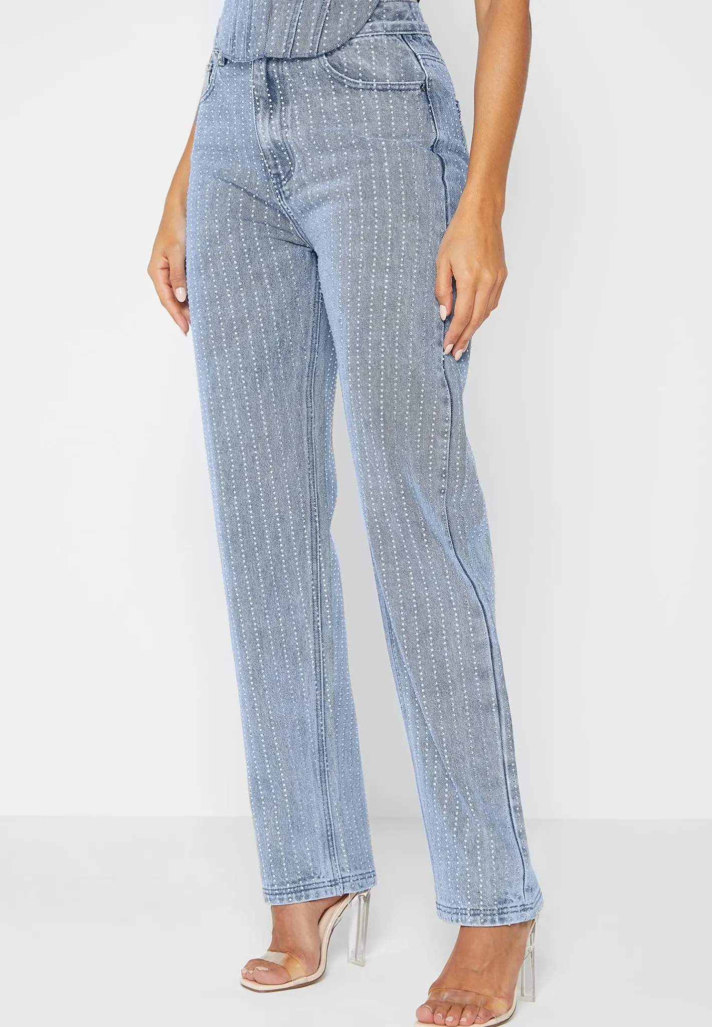 Rhinestone Mom Jeans - Mid Blue^Manière De Voir Hot