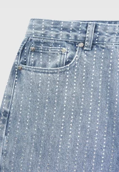 Rhinestone Mom Jeans - Mid Blue^Manière De Voir Hot