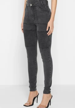 Ribbed Biker Skinny Jeans - Washed Black^Manière De Voir Discount