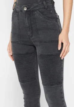 Ribbed Biker Skinny Jeans - Washed Black^Manière De Voir Discount