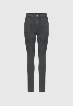 Ribbed Biker Skinny Jeans - Washed Black^Manière De Voir Discount