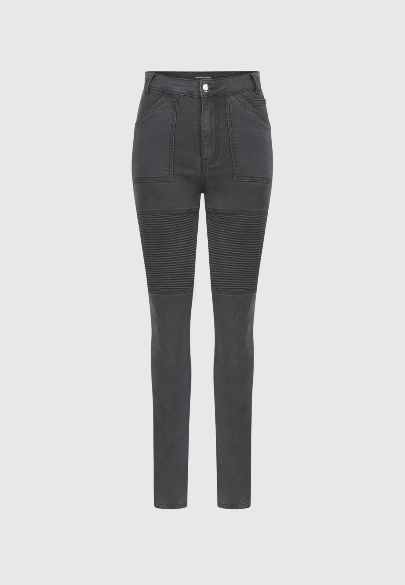 Ribbed Biker Skinny Jeans - Washed Black^Manière De Voir Discount