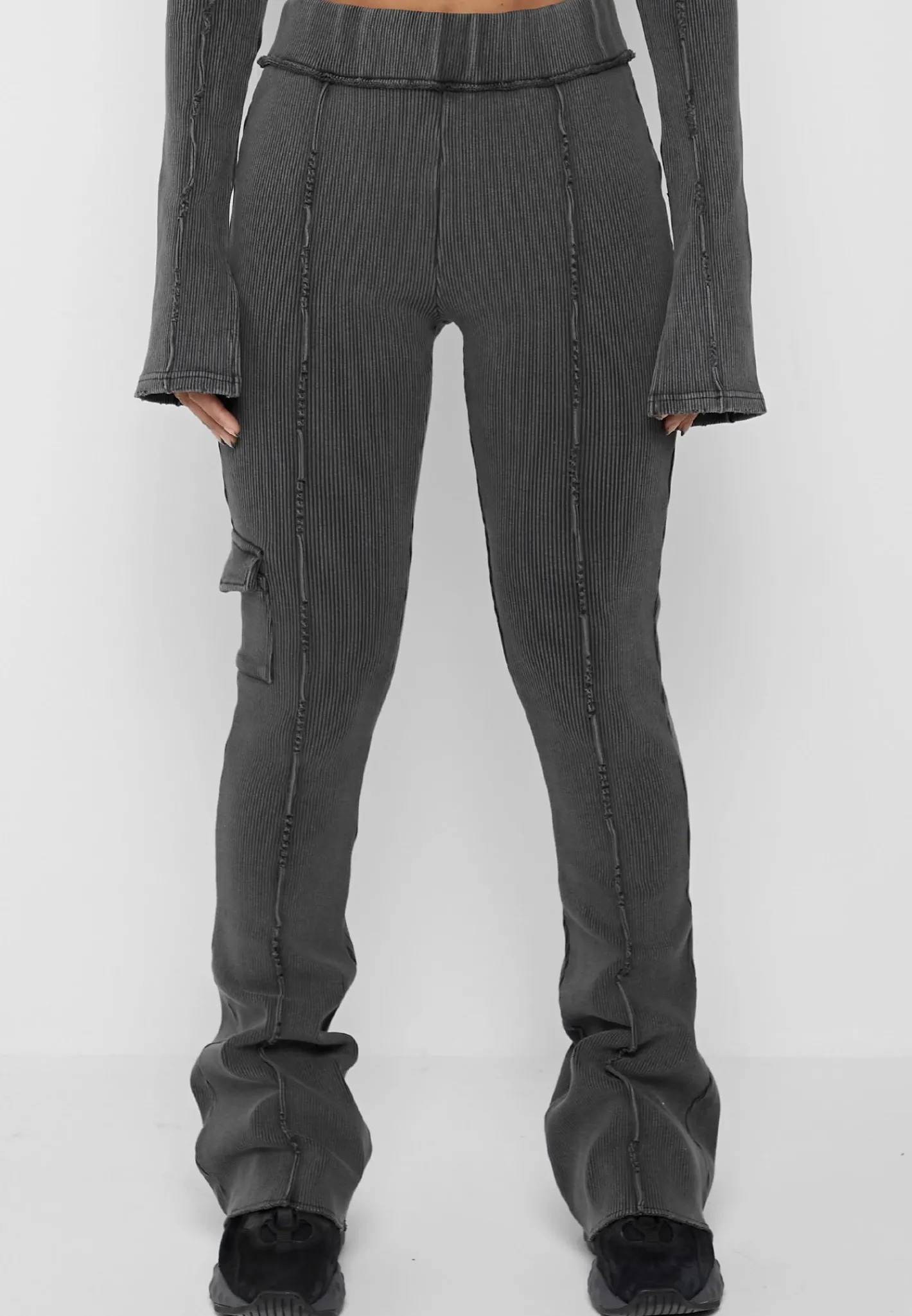Ribbed Flared Leggings - Washed Grey^Manière De Voir Clearance