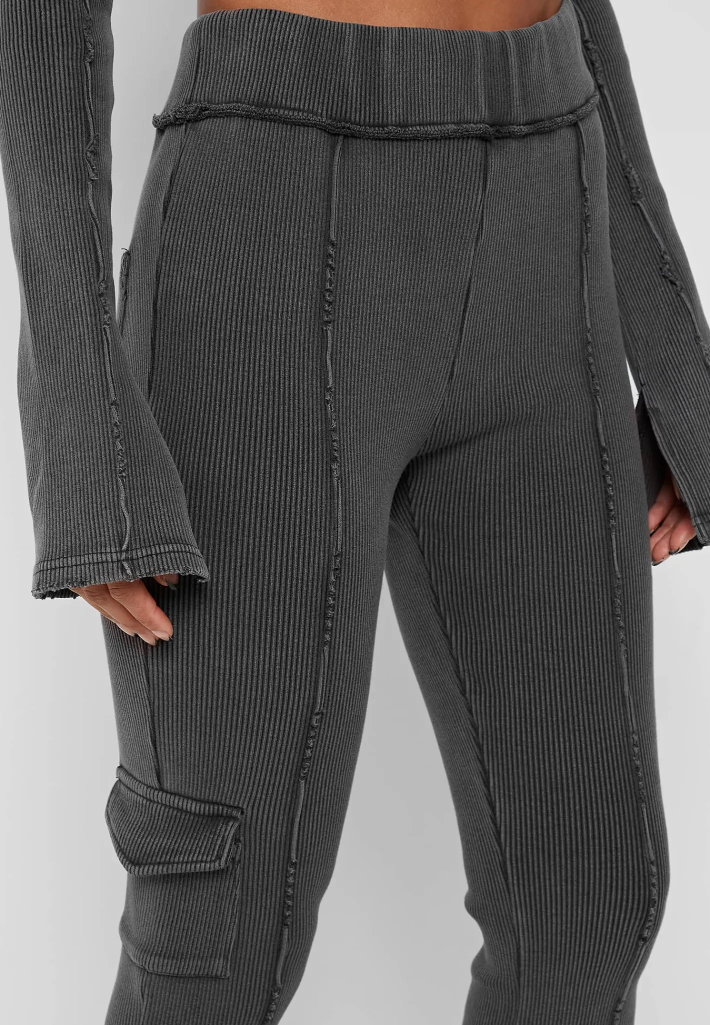 Ribbed Flared Leggings - Washed Grey^Manière De Voir Clearance