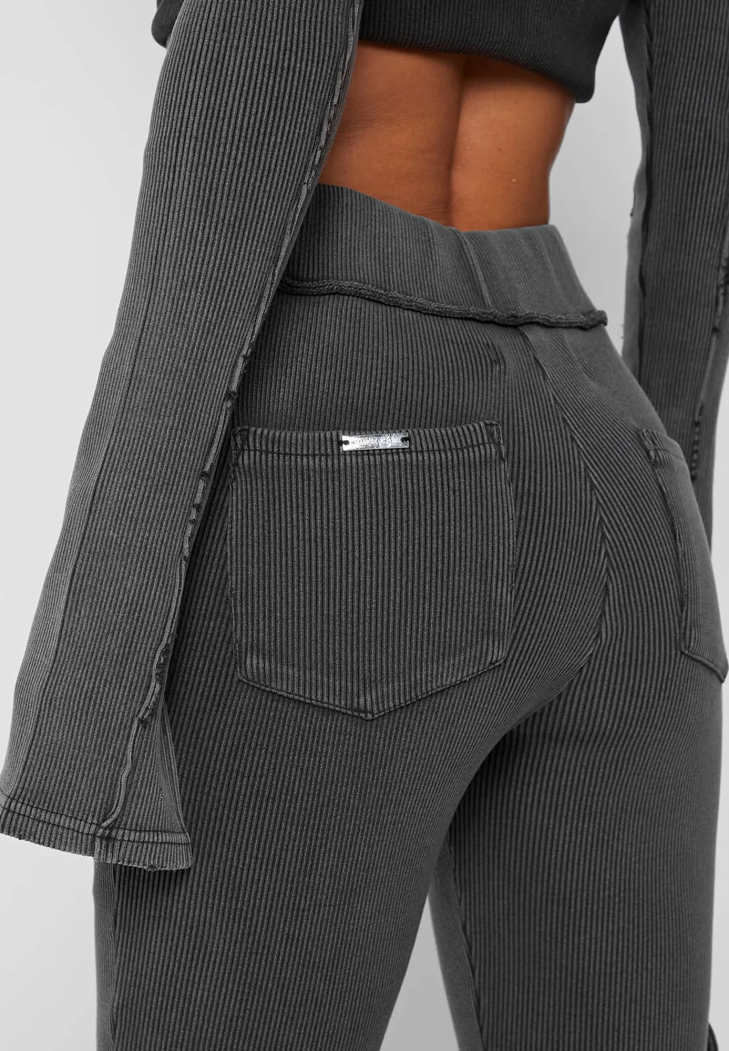 Ribbed Flared Leggings - Washed Grey^Manière De Voir Clearance