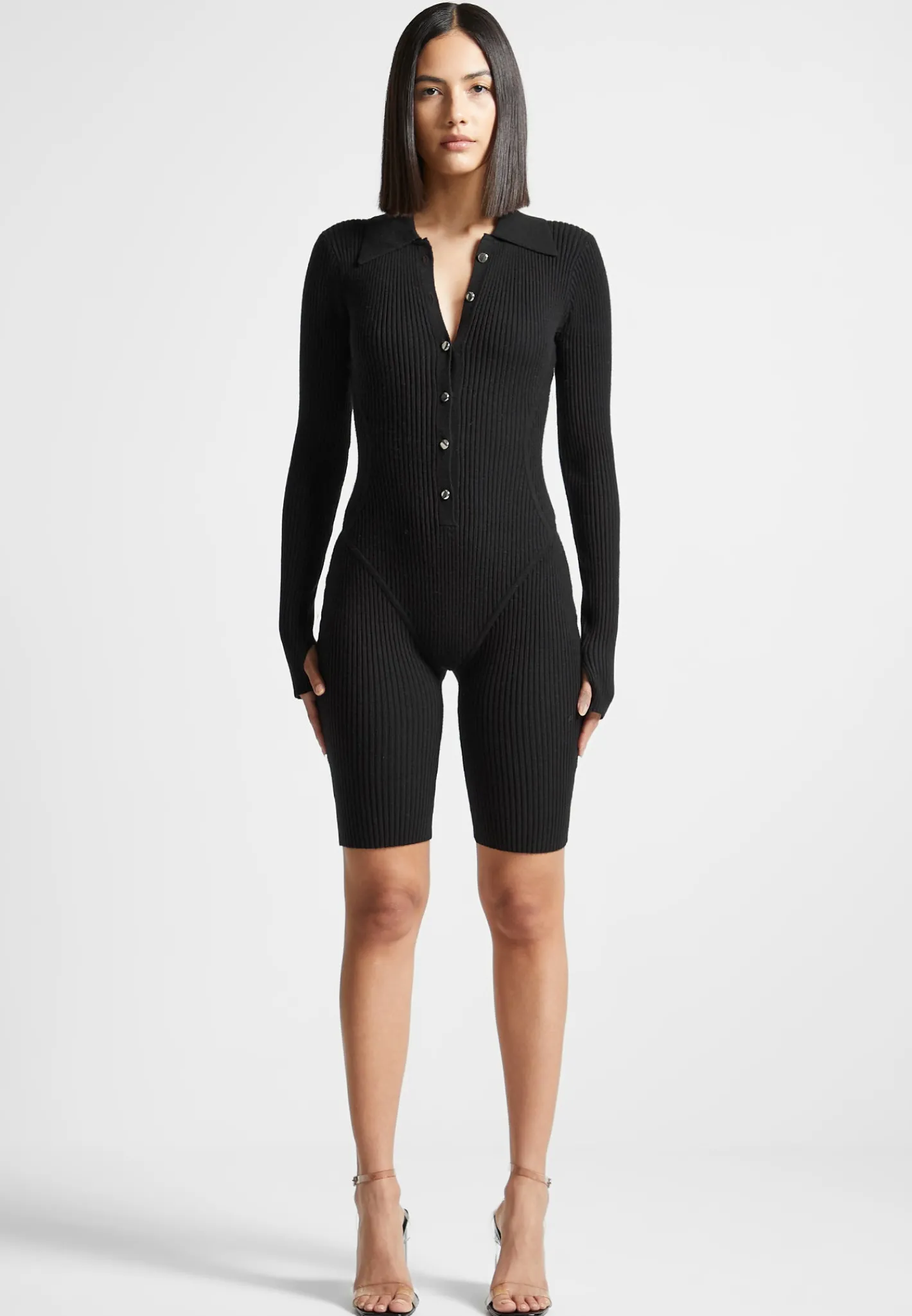 Ribbed Knit Long Sleeve Playsuit -^Manière De Voir Online