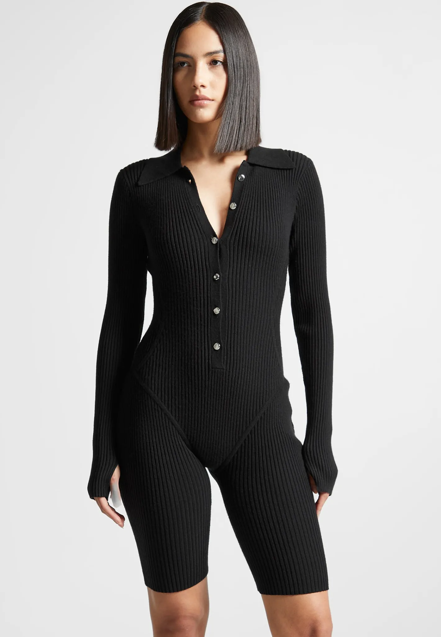 Ribbed Knit Long Sleeve Playsuit -^Manière De Voir Online