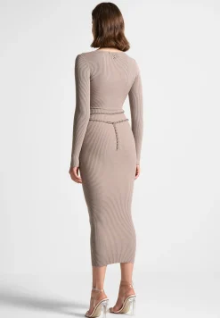 Ribbed Knit Midaxi Dress with Chain Belt -^Manière De Voir Discount