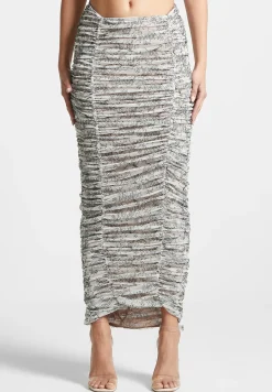 Ruched Lace Asymmetric Midaxi Skirt - Off White^Manière De Voir Discount