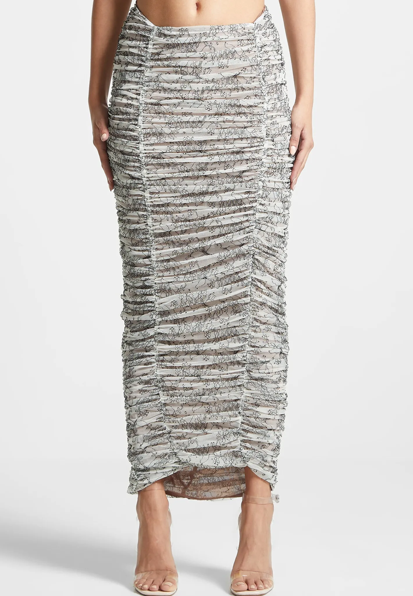 Ruched Lace Asymmetric Midaxi Skirt - Off White^Manière De Voir Discount